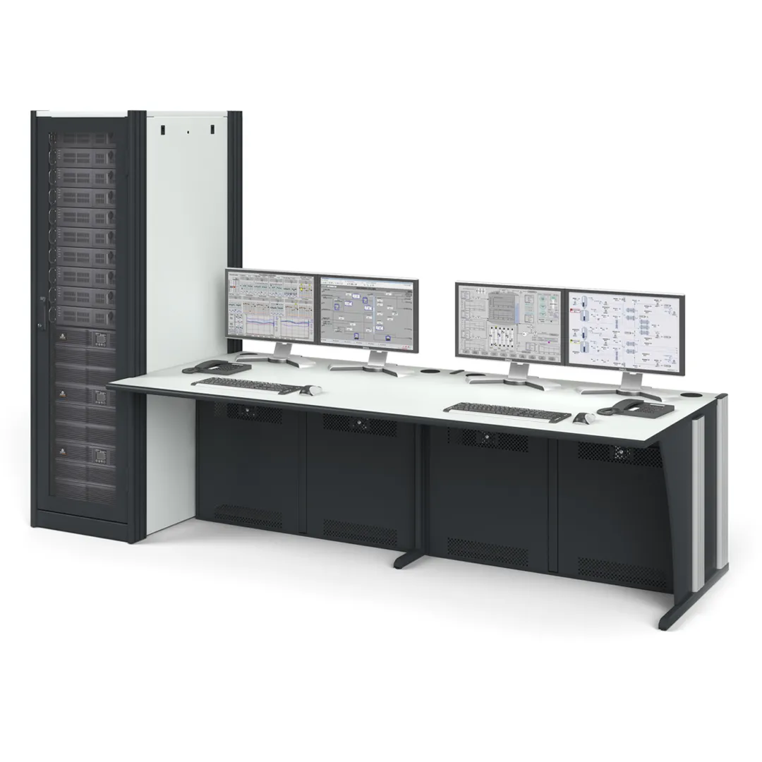 Ergocon workstation with multiple different sized monitors
