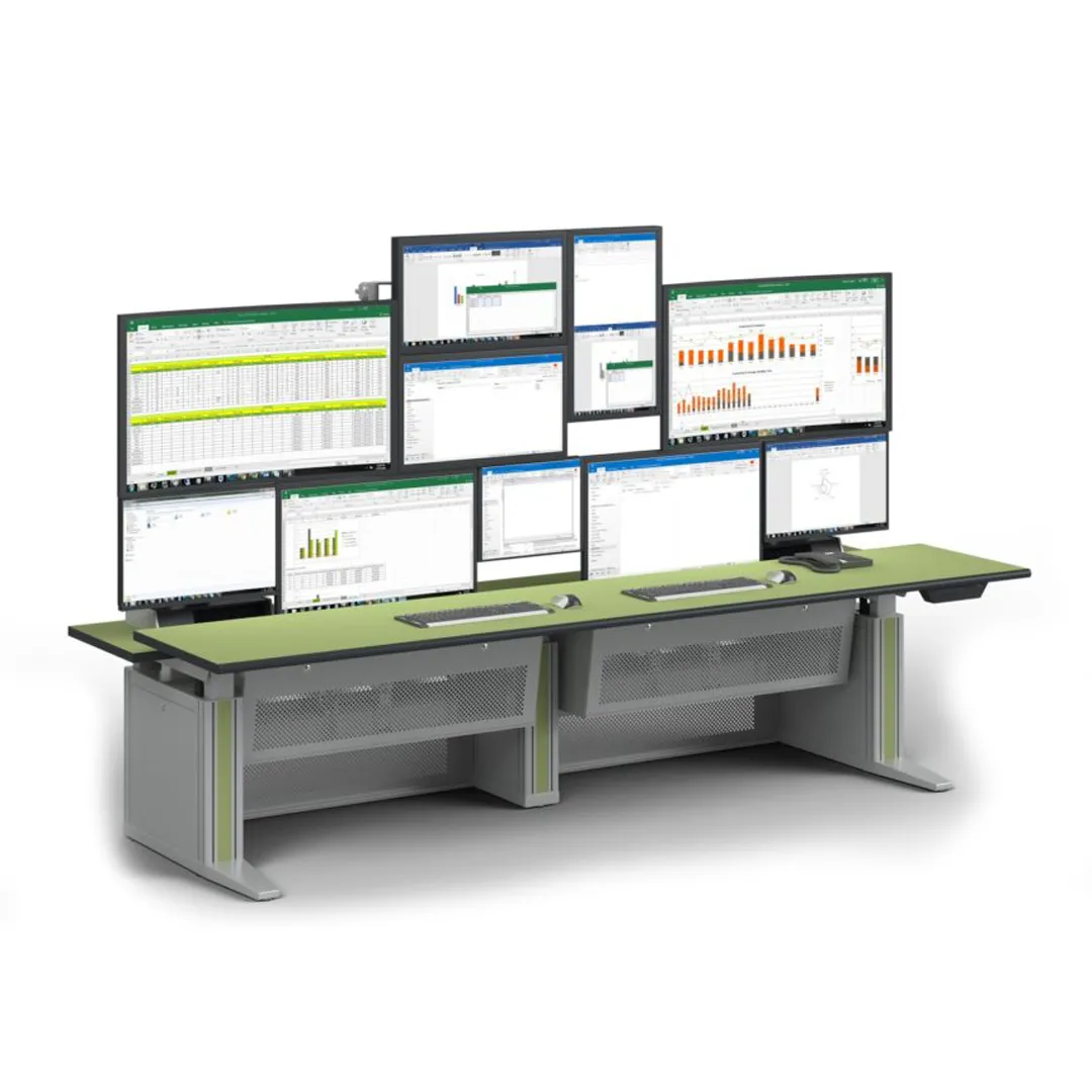 Ergocon-15 square Ergocon workstation with multiple different sized monitors
