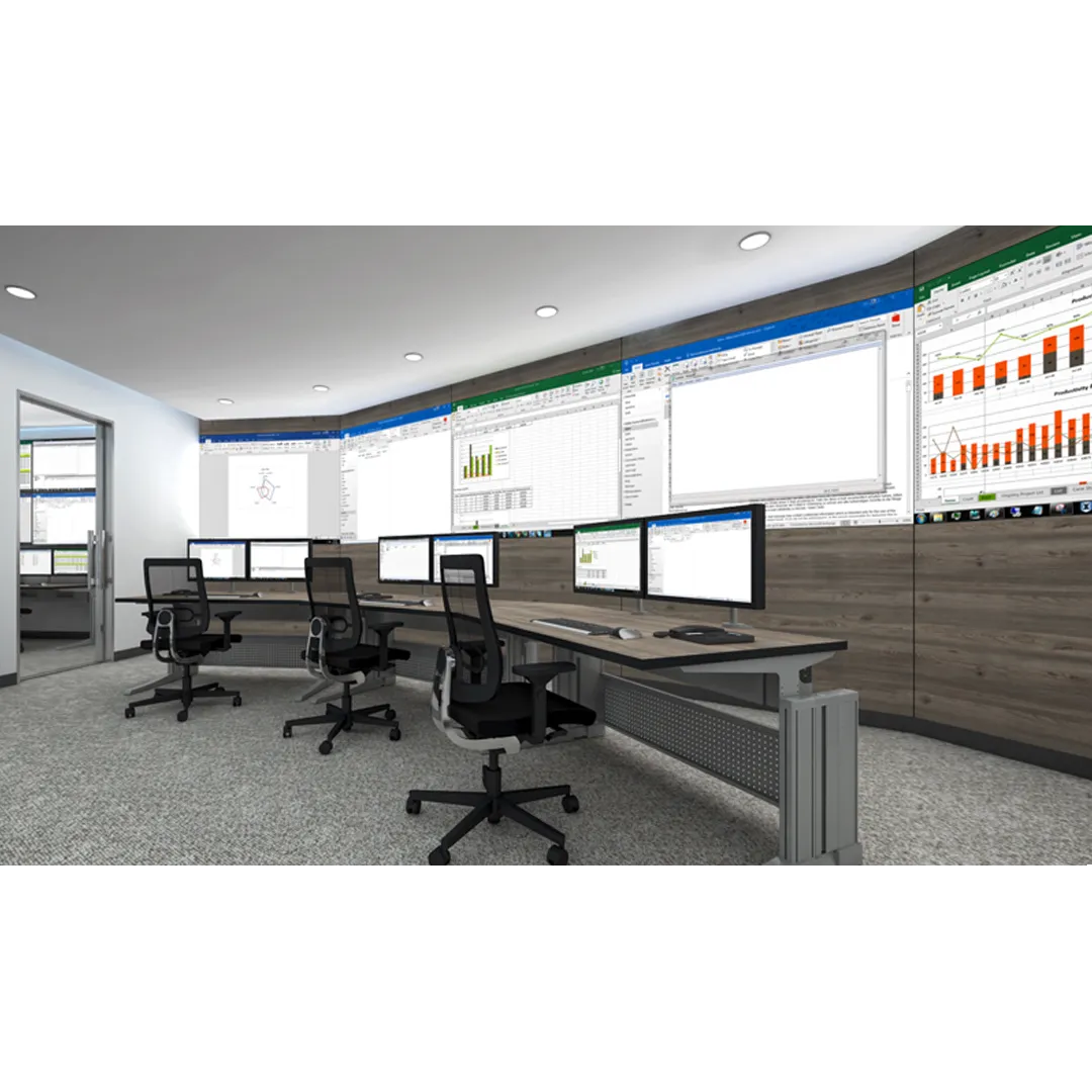 Ergocon workstation with multiple different sized monitors