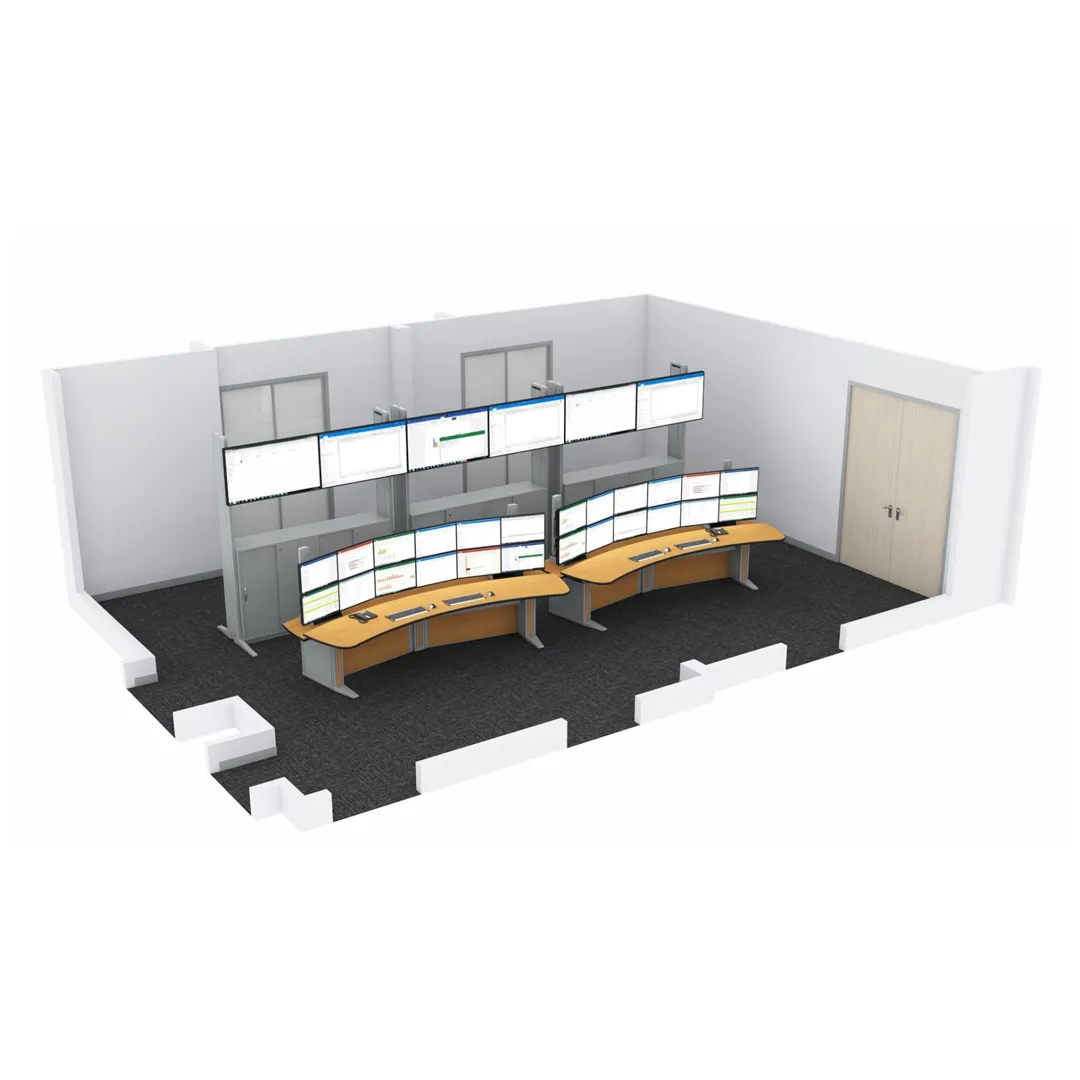 Graphic 3-D illustration of Ergocon workstations in room